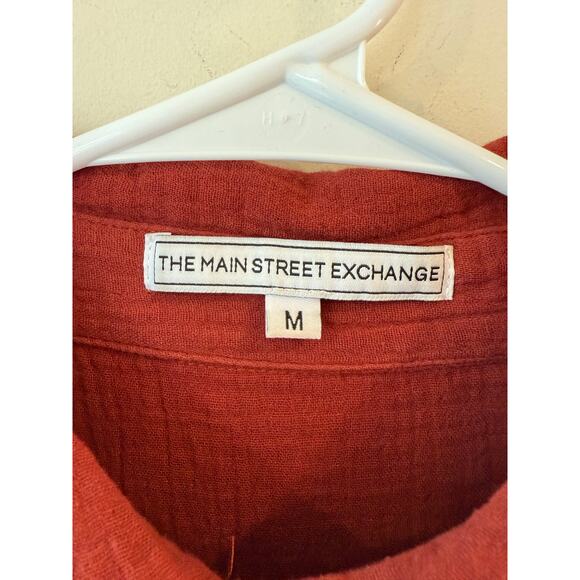 The Main Street Exchange Shirt Dress Womens Medium Rust Red 100% Cotton Crinkle - Picture 5 of 10